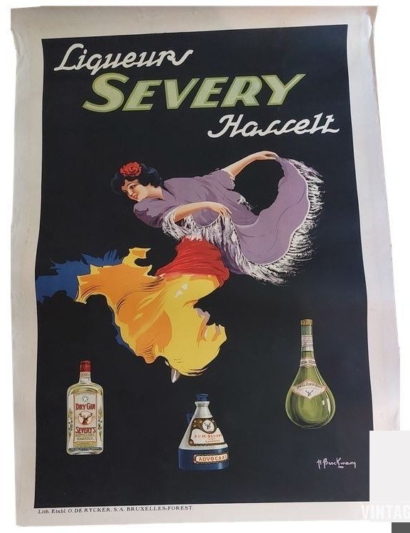 Roger Berckmans — Affiche "Dry Gin Severy" lithographiée entoilée, 150×100 cm